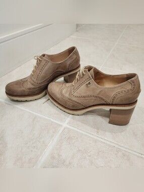 Nero Giardini Taupe Suede Brogue Lace-Up Heels